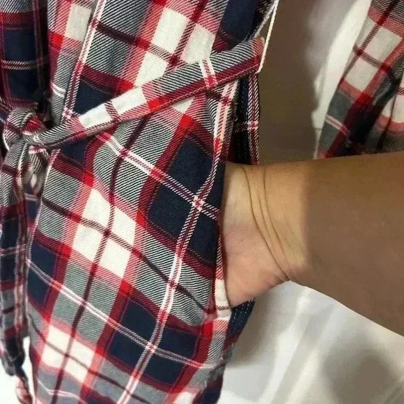 Tommy Hilfiger Denim plaid/flannel like dress Size Medium Blue/Red/White. Belted - Picture 8 of 13